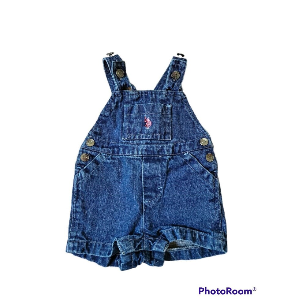 US Polo Assn Dark Blue Overall Jean Shorts 3/6 Months Unisex